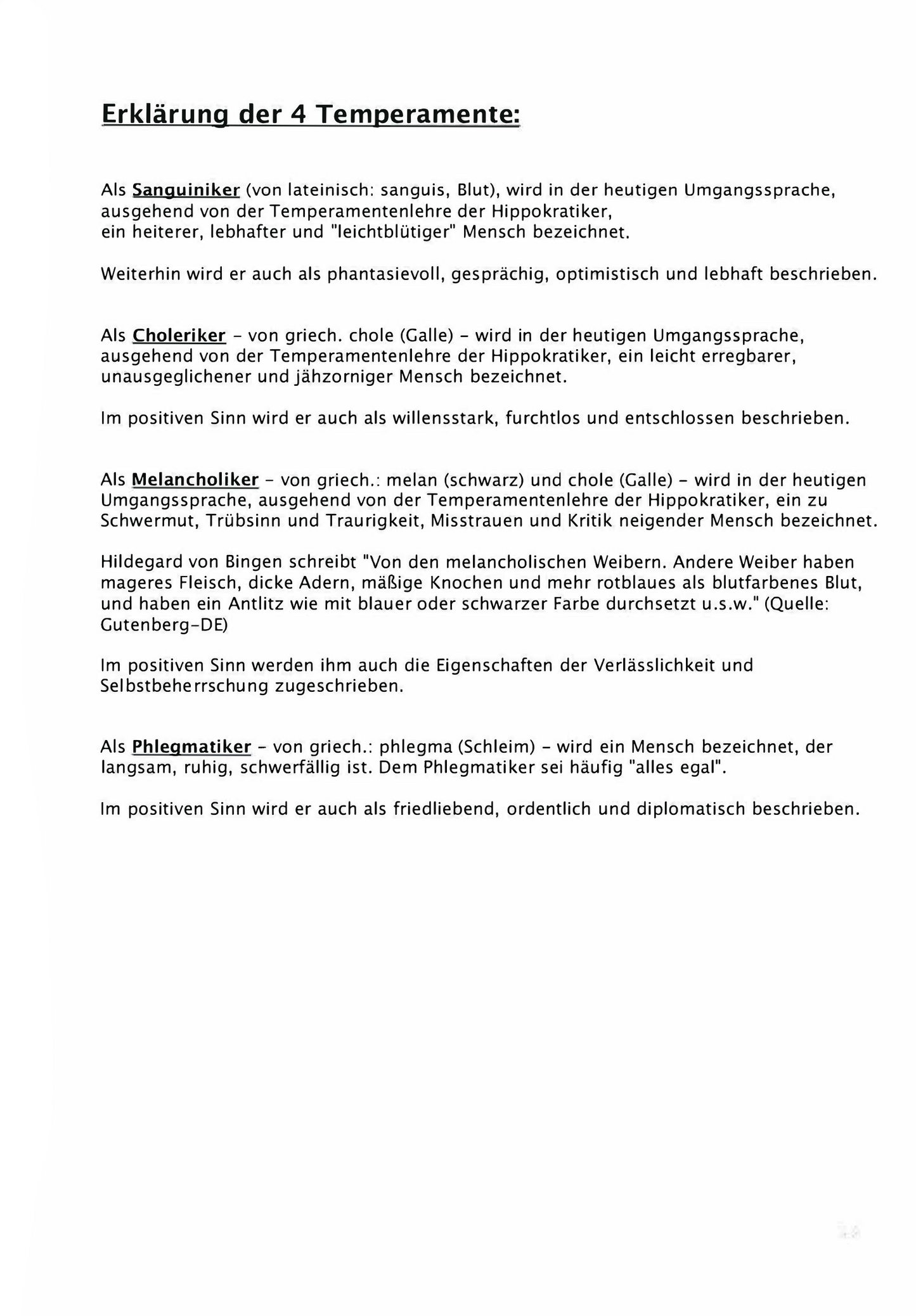 Die vier Temperamente